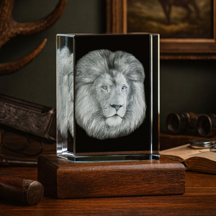 -MEGASTATUETKA- Król zwierząt, Model Lwa grawer 3D w szkle dla myśliwego