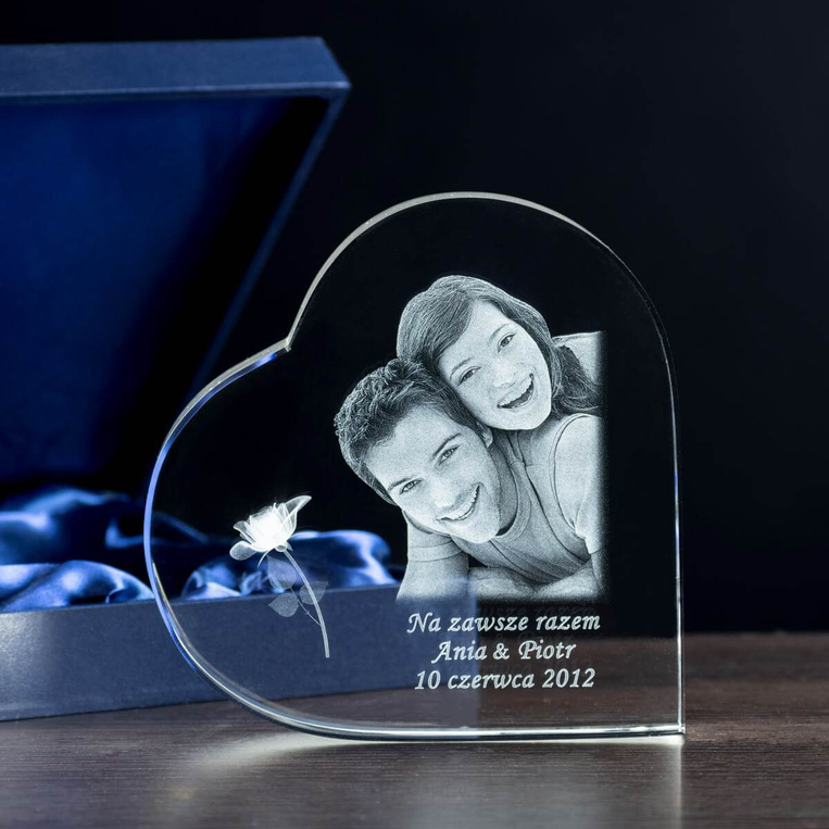 Prezent dla dziewczyny żony - FOTOKRYSZTAŁ 3D w kryształowym sercu