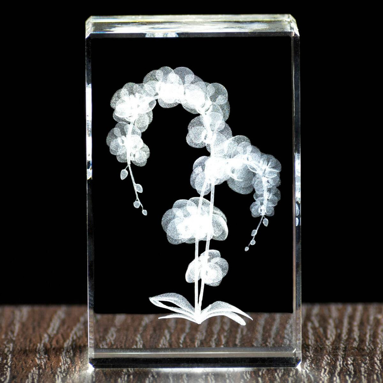 Kryształ dla nauczyciela - grawerowany storczyk 3D z osobistą dedykacją