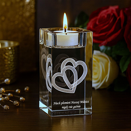 Świecznik z grawerem Splecione serca 3D i TWOJA DEDYAKCJA