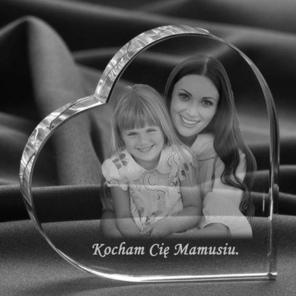 Fotografia w kryształowym sercu dla Mamy na Dzień Matki, urodziny czy imieniny
