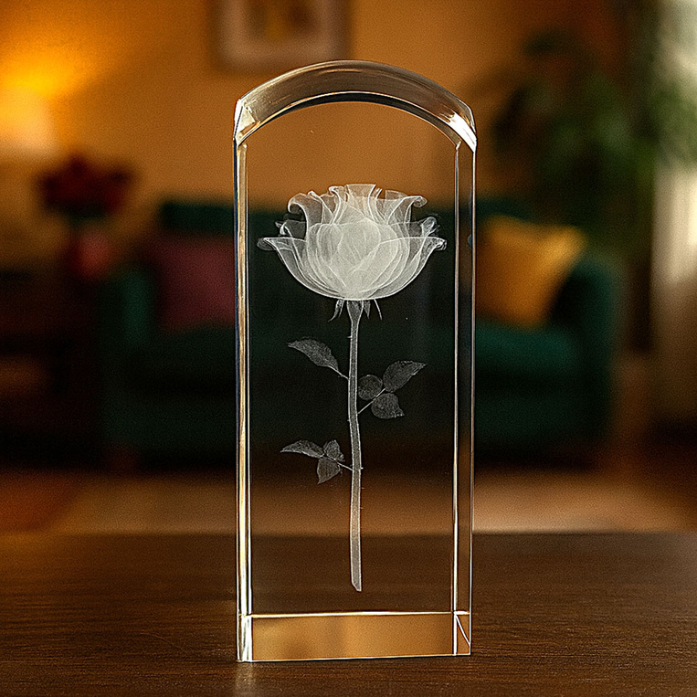 Statuetka 3D - prezent na urodziny Róża 3D w dużej statuetce 195x65x65 mm