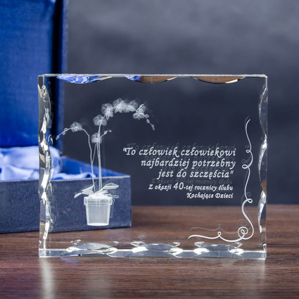 Kwiat Storczyk 3D grawer w ozdobnym szkle Prezent na rocznicę