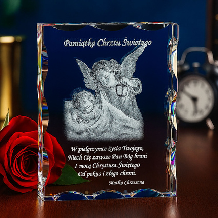 Pamiątka Chrztu 3D od Matki Chrzestnej - fotokryształ z dedykacją