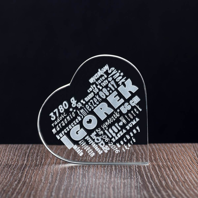 Prezent DLA MAMY - personalizowana metryczka dziecka w szklanym sercu