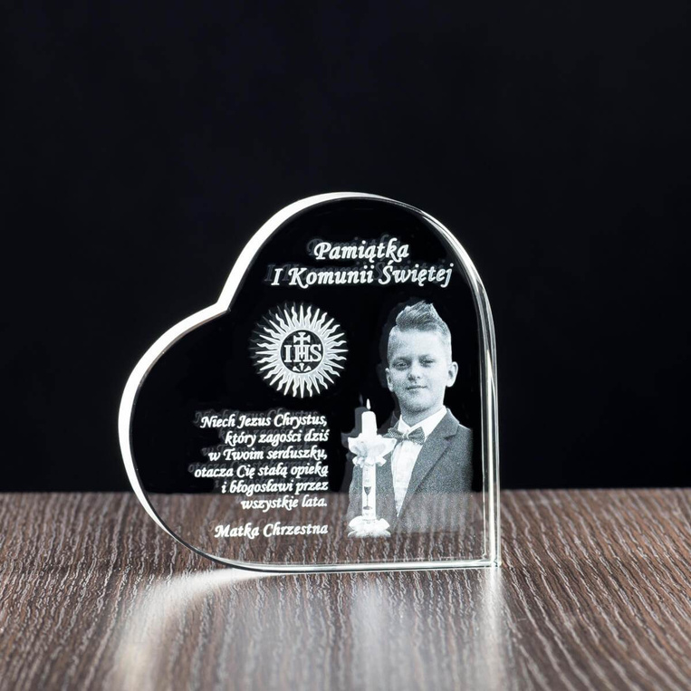 Personalizowane kryształowe serce - Pamiątka I Komunii Świętej