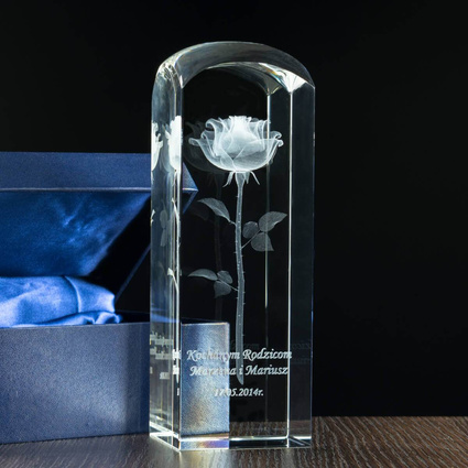 Róża 3D z indywidualną dedykacją, statuetka duża 190x65x65 mm