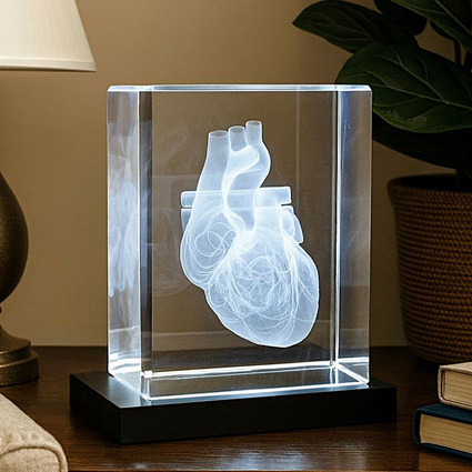 FOTOLAMPKA 3D z sercem – szklana statuetka z trójwymiarowym grawerunkiem