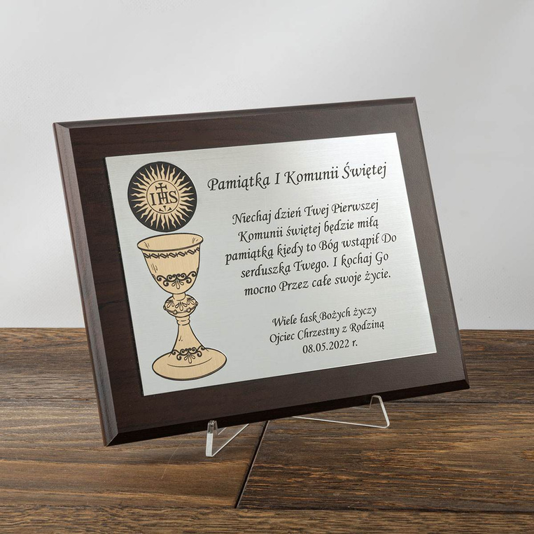 Pamiątka I Komunii Świętej - dyplom z życzeniami do zawieszenia i postawienia