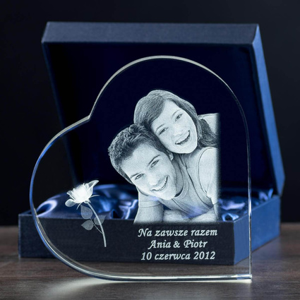 Prezent dla dziewczyny żony - FOTOKRYSZTAŁ 3D w kryształowym sercu