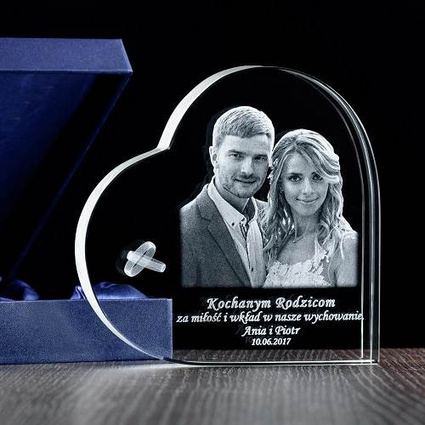 Duże kryształowe serce (140x140x30 mm) - Statuetka z Twoim zdjęciem