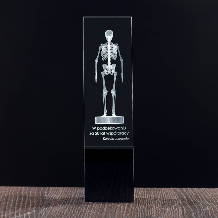 Szkielet 3D dla nauczyciela w kryształowej statuetce
