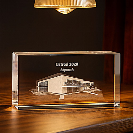 Szklana Statuetka firmowa - budynek 3D, nowa siedziba firmy