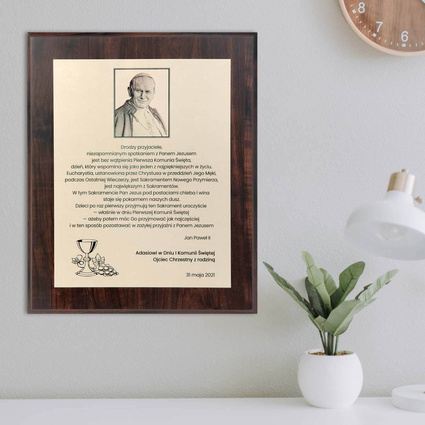 Okazała pamiątka I Komunii Św. ze słowami Jana Pawła II