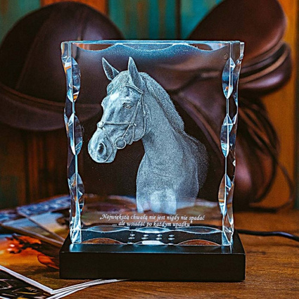 Statuetka 3D z koniem – Fotokryształ LED z dedykacją