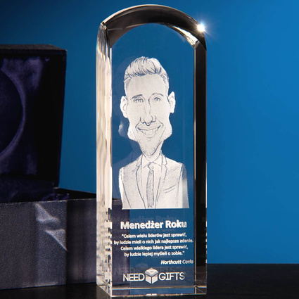Prezent DLA SZEFA - karykatura 3D w szklanej statuetce