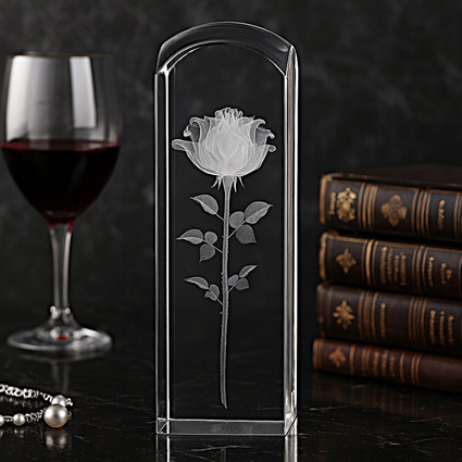 RÓŻA 3D z dedykacją w dużej statuetce 22 cm wysokości