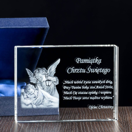 Pamiątka Chrztu Św. z indywidualną dedykacją - fotokryształ 3D