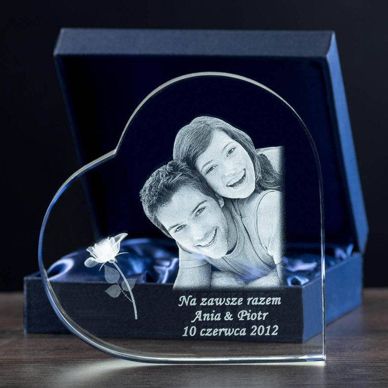 Prezent dla dziewczyny żony - FOTOKRYSZTAŁ 3D w kryształowym sercu