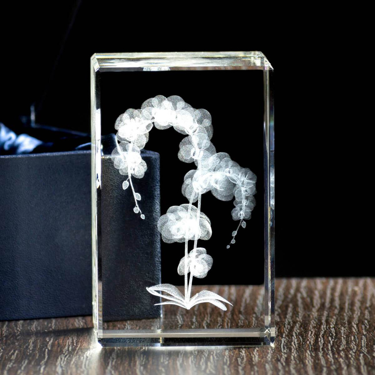 Storczyk 3D, piękny kwiat w krysztale z własną dedykacją