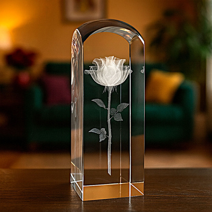 Statuetka 3D - prezent na urodziny Róża 3D w dużej statuetce 195x65x65 mm